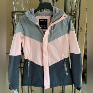 O'Neill women’s Two-Tone Pink and Gray Puffer Ski Snowboard Jacket